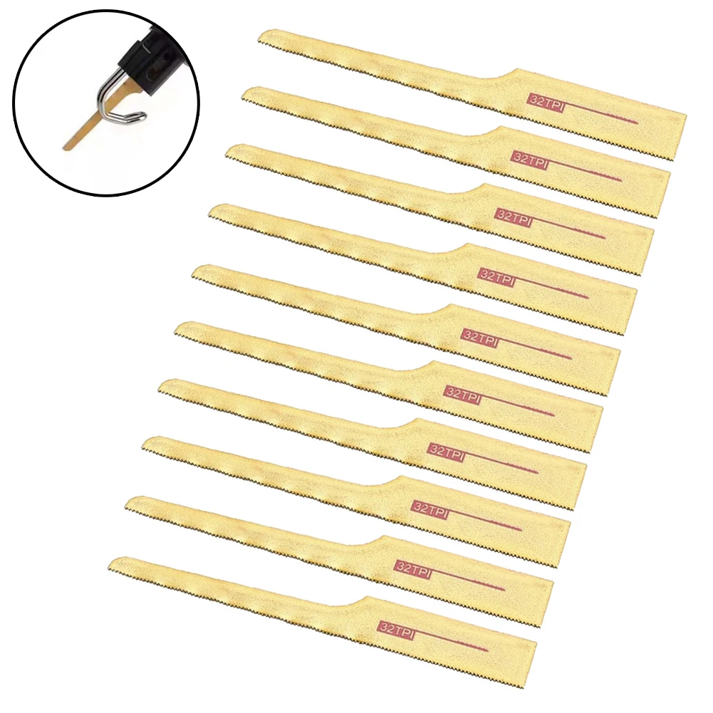 Durable Pneumatic Saw Blade 10pcs 32TPI 93mm Accessories Brand New File Saw Tool Gold For Plastic Pieces Sheet