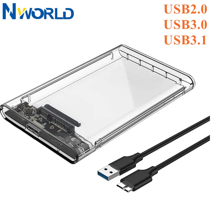 2.5"USB2.0/3.0/3.1 External Hard Drive Enclosure,SATA to USB 3.1 Tool-Free Clear for SSD&HDD 9.5mm 7mm External Hard Drive Case
