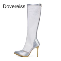dovereiss 2022 fashion cool boots white knee high boots womens shoes sexy elegant back zipper concise mesh mature 47 48 49 50