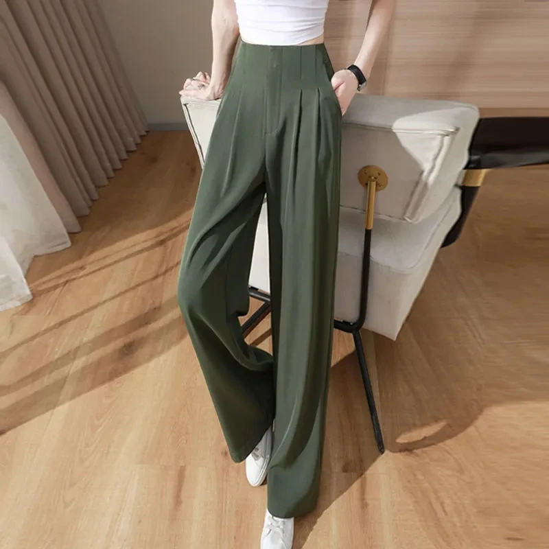 

Fashion Loose Office Lady Wide Leg Pants Summer Solid Elegant Women Straight Trousers Korean High Waist Pants Chic Suit Pants