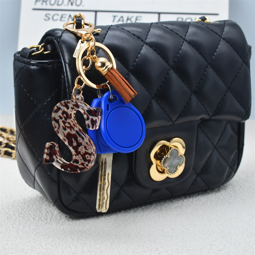 Fashion Acrylic Leopard Letter Keychain With Tassel Fashion Couple 26 A-Z Initial Letter Pendant With Key Ring For Women Bag images - 6