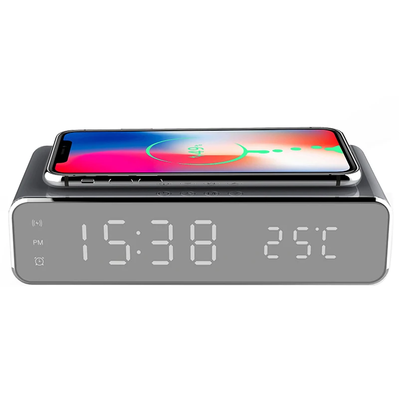 

Electric Alarm Clock With Wireless Charger Desktop Digital Despertador Thermometer Clock HD Mirror Clock Watch Table Decor