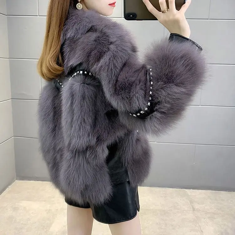 Теплое Женское пальто из искусственной кожи свободное черно-красное плюшевое