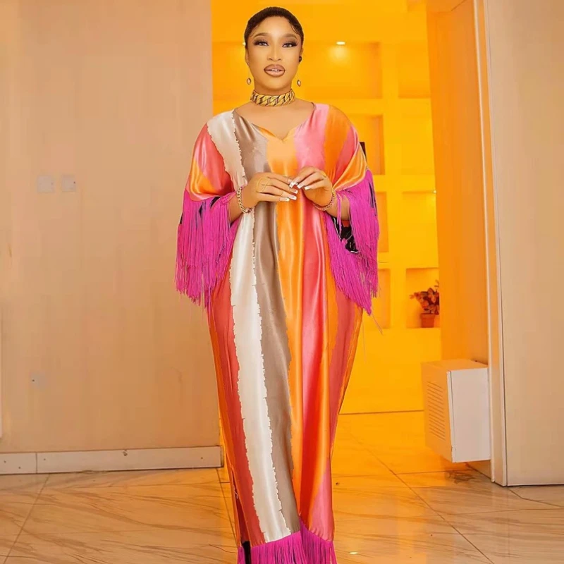 

Plus Size Party Dresses for Women Dashiki Ankara African Gowns Tassel Kaftan Maxi Long Dress Dubai Abaya Boubou Robe 2022