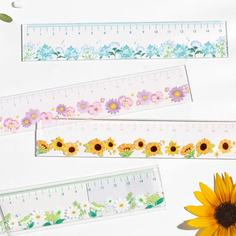

15cm Sunflowers Slide Ruler Straigh Ruler Measuring Tool Promotional Gift Kawaii Stationery Prize Gift Party Favors