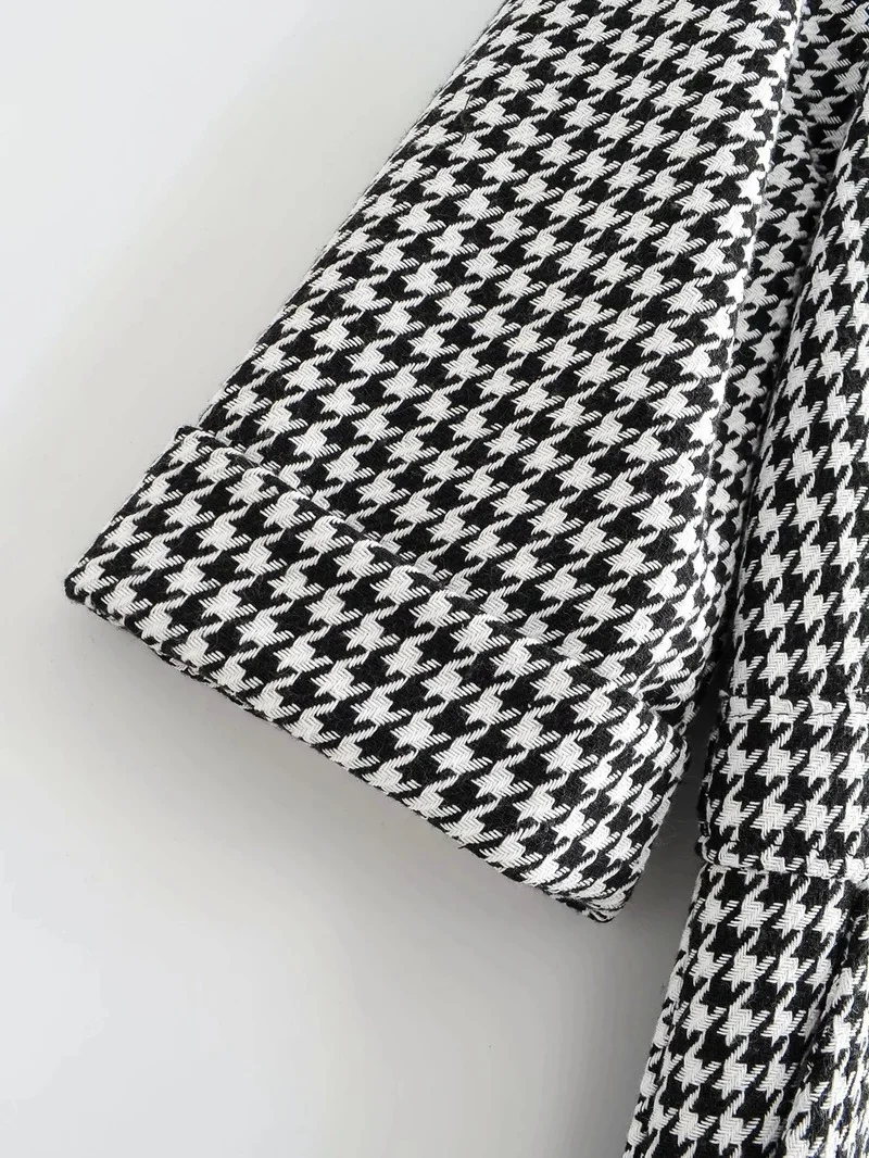 New Fashion Plaid Wide Leg Knitted Jumpsuit Women's Winter Chic Zipper 3/4 Sleeve Pocket Jumpsuit Workwear Plaid 2022