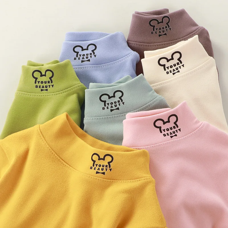 

Baby Girl Long Sleeve Thick Tops Children Solid Color T-shirt Infant Underwear Tee Autumn Winter Warm Clothes Kids Boy T Shirt