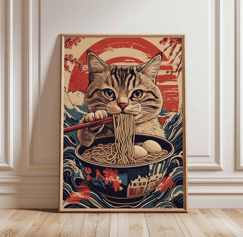 

Печать на холсте "Черный кот рамэн"