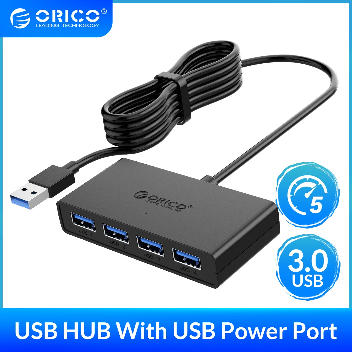 Разветвитель ORICO женский с 4 портами USB 3 0 и портом питания Micro