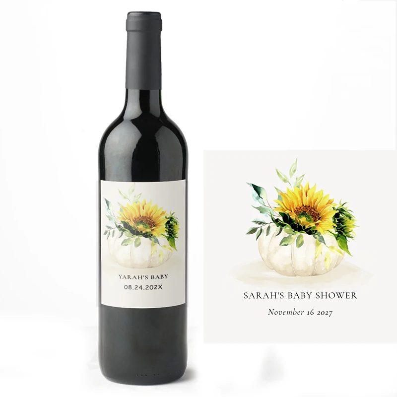 

18PCS Cute Rustic Sunflower Pumpkin Floral Labels Personalize Logo Birthday Wine BottleWaterproof Labels DecorParty Supplies