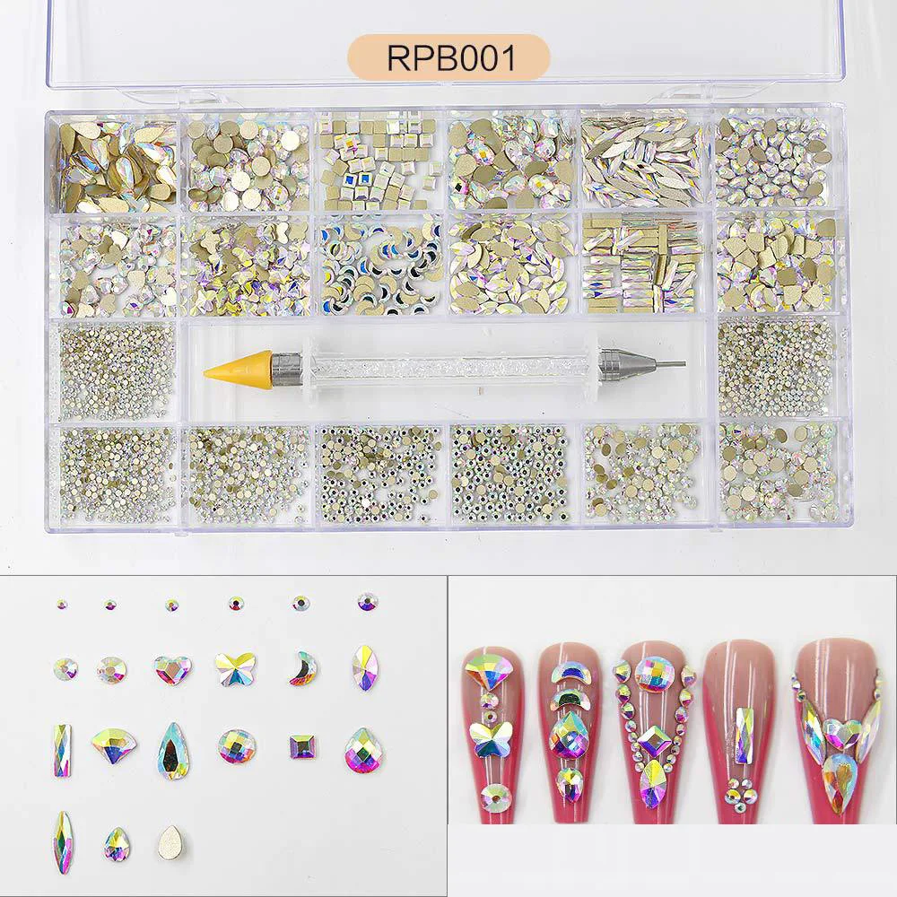 

Crystal AB/Rainbow Nail Art Mix Shape Fancy Shaped In Box Colorful Glass Stones For 3D Nail Art Decorations Free Shipp