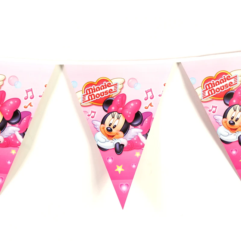 

12flags/set 3M Minnie Mouse Cartoon Theme Banner Bunting Flags Kids Favor Happy Birthday Party Supplies Decoration