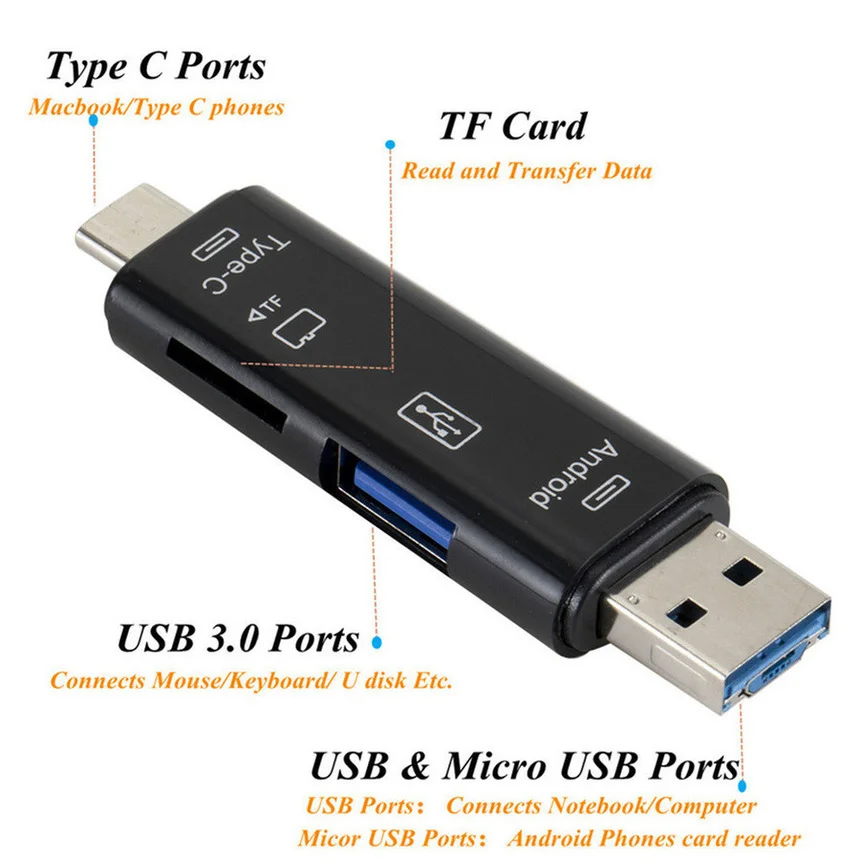 5 в 1 Многофункциональный Usb 3.0 Type C/Usb /Micro Usb/Tf кардридер |