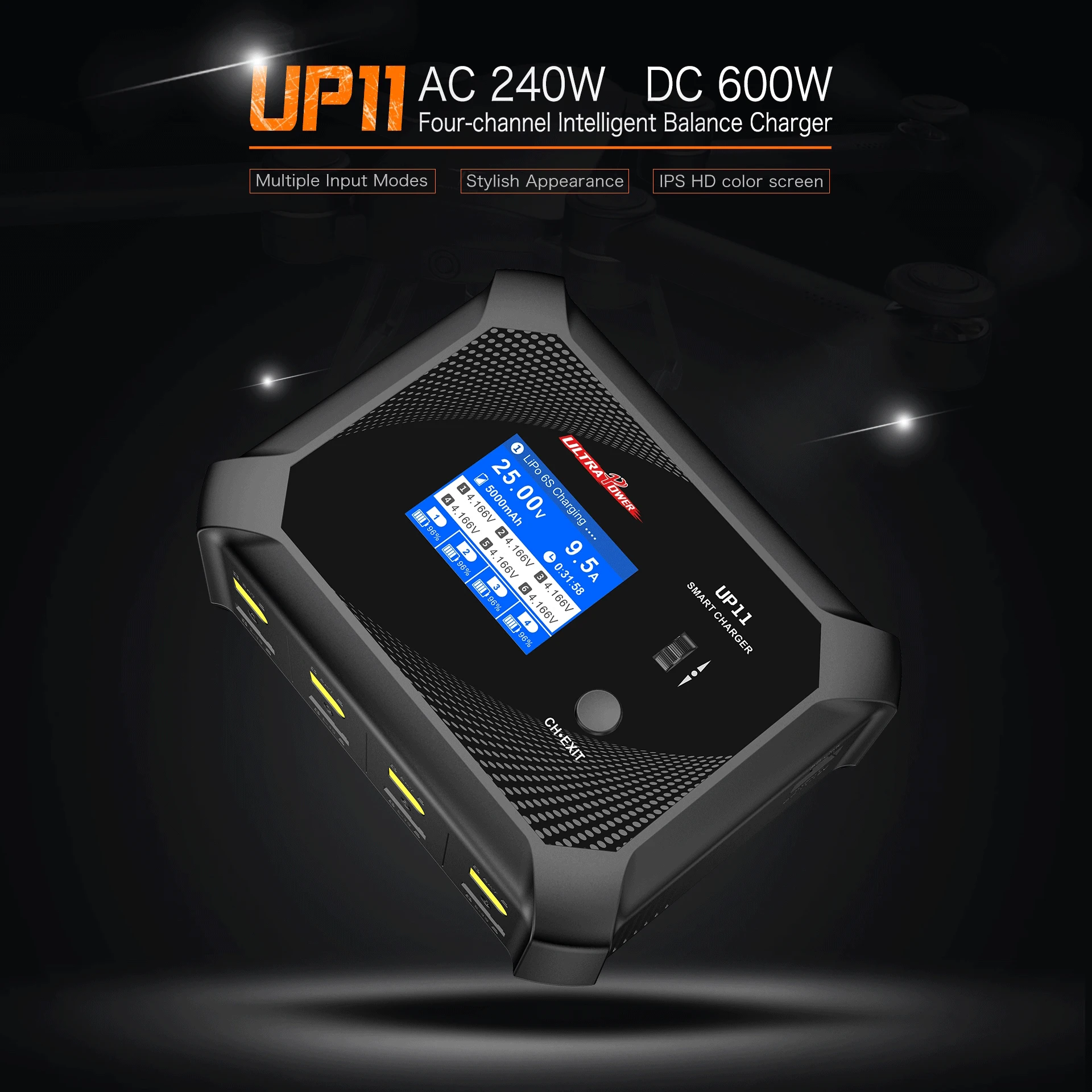 ULTRA POWER UP11 Battery Charger AC 240W DC 600W Four Channels Smart Blance Charger for 1-6S LiPo/LiHV/LiIon/LiFe Battery