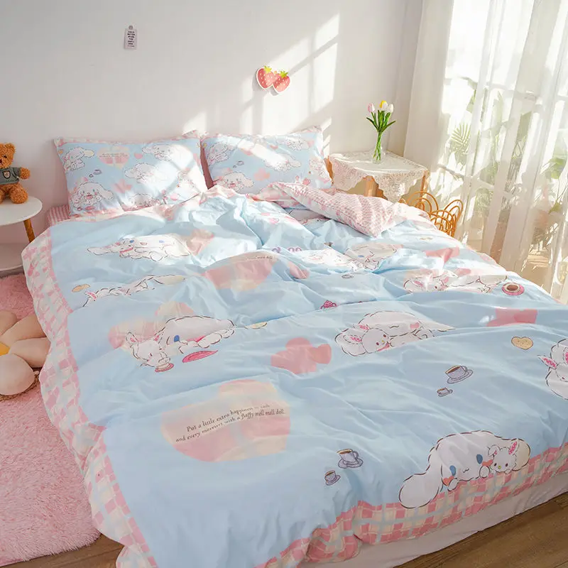 

Kawaii Sanrio Cinnamonroll Soft Cartoon (Sheet + Pillowcase + Quilt Cover) 3/4 Set Cute Student Dormitory Single Double Bedding