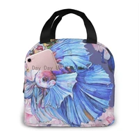 picnic bag siamese fighting fish floral portable insulated lunch bag