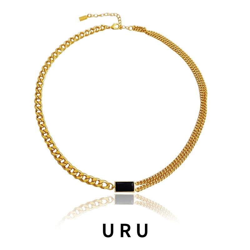 

Trendy Jewelry Black Glass Choker Necklace Popular Design Hot Selling Asymmetrical Chain Necklace For Celebration Gifts T161