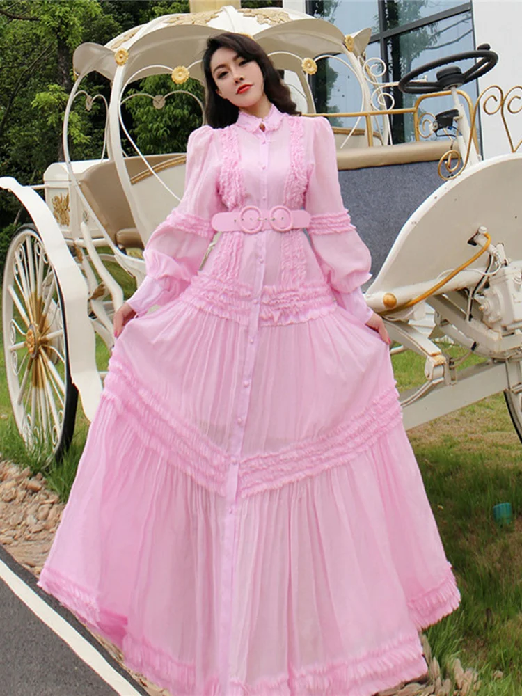 

High Quality Summer New Fashion 2023 Women's Long Sleeve Cascading Ruffles Solid Color Belt Camis 2 Piece Set Holiday Long Dress