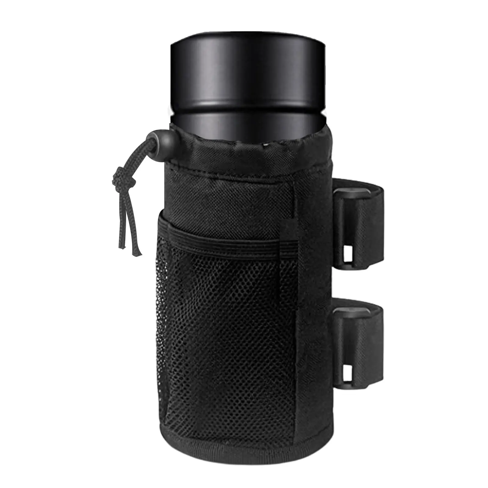 

Cup Holder For Bike Drink Holder With Net Pockets And Hook & Loop Straps Adjustable Water Bottle Holder For UTV Wheelchair