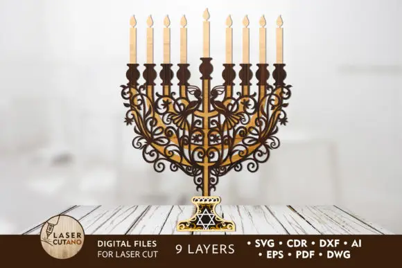 

О MENORAH многослойная лазерная резка файлы графическая резка файл hanukka СГ 3D и Menorah свечи лазерная резка