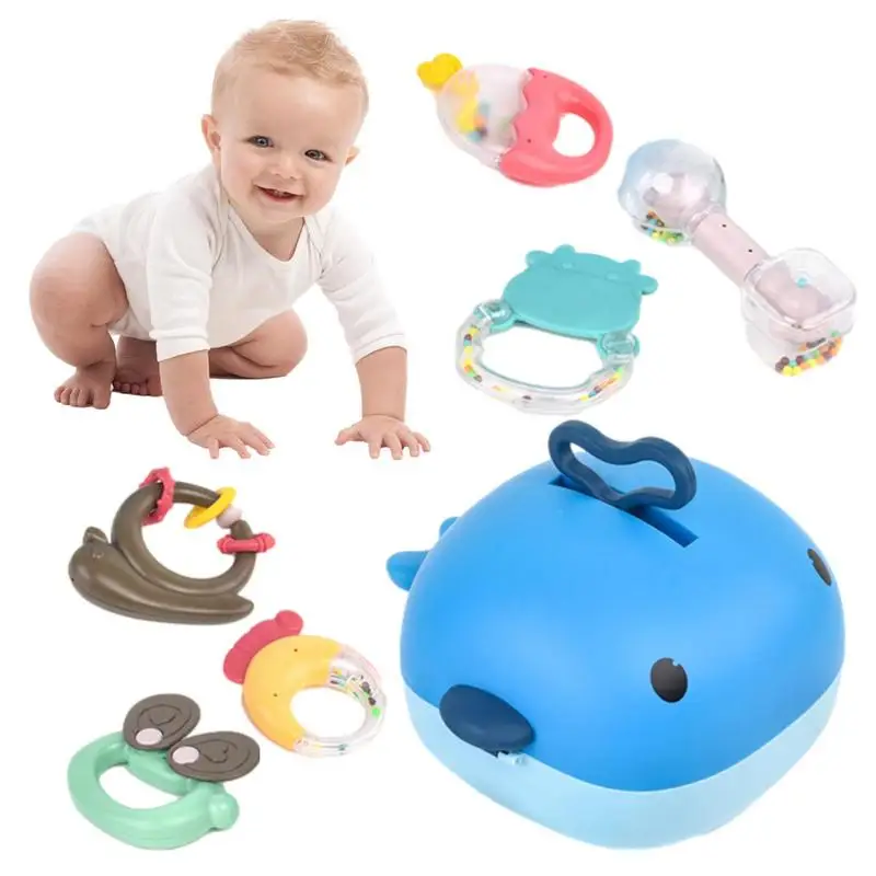 

Baby Teething Toys Hand Rattle Teether For Baby 0-1 Year Old Educational Animal Grab Shaker Hand Bells Rattles For Newborn 0 To