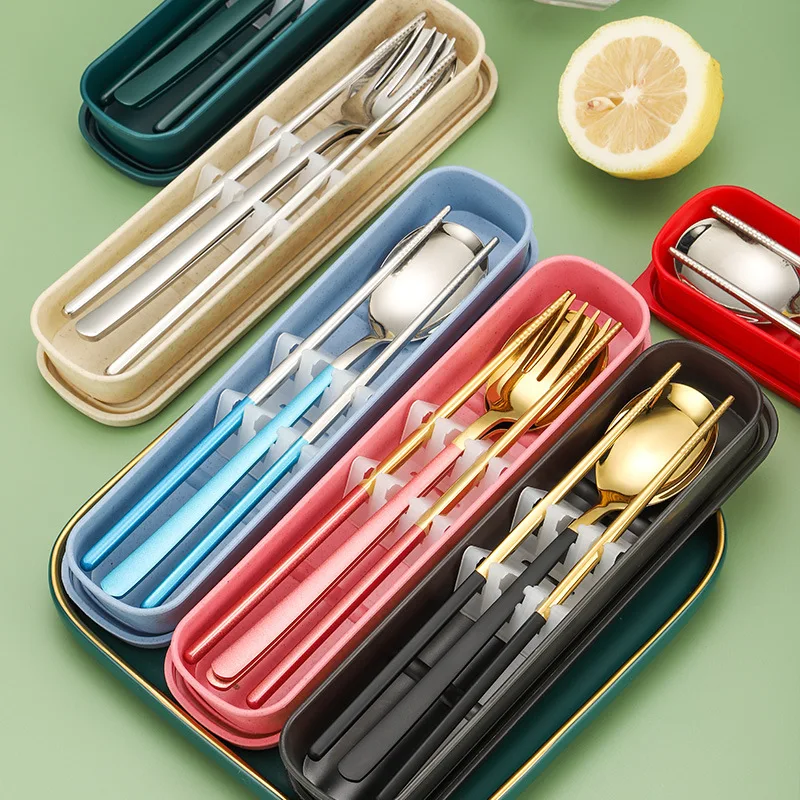

Stainless Steel Dinner Tableware Set New Cutlery Knife Fork Spoon Chopsticks Dinnerware Set With Box Tools Travel Tableware Set