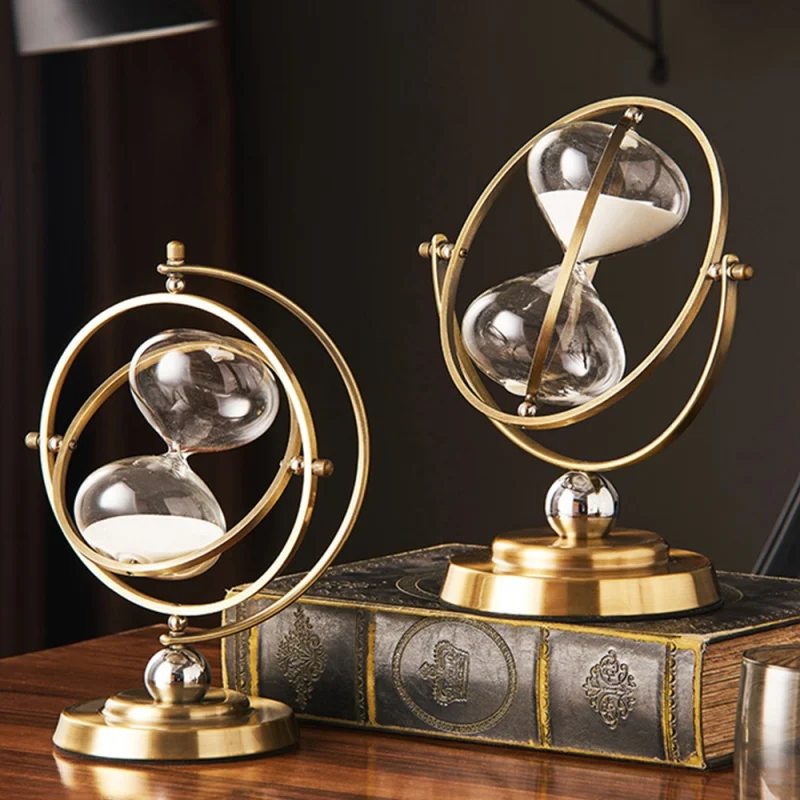 

Настольные часы с песочным стеклом, 15/30/60 минут вращения, часы с песочным стеклом, металлические часы с песочным стеклом для винтажного укра...