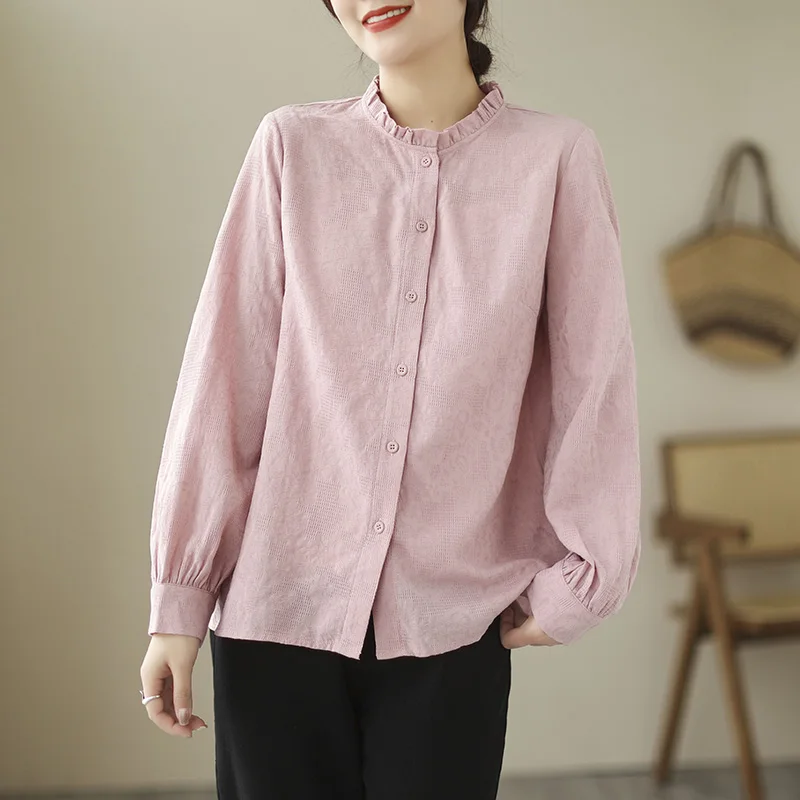 

Новинка Весна 2023, рубашка, модная Женская Базовая Блузка с гофрированным воротником и длинным рукавом, Повседневная Уличная одежда