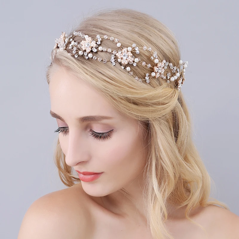 O937 Wedding Accessories Retro Bridal Hairwear Clear Crystal Pearl Bridesmaid Headpiece Women Pageant Festival Gift Headdress