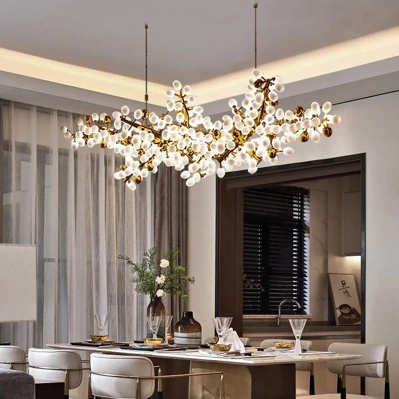 

Modern Luxury Restaurant Chandelier Villa Living Room New Design Gold/Opal Galss Lampshade Art Decoration Long Body Lighting