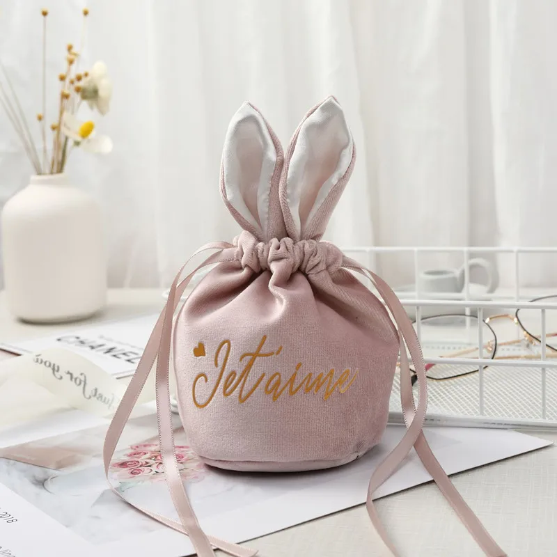 

2Pcs Rabbit Velvet Bag Easter Party Decoration Bunny Wedding Cookie Dragee Candy Kid Gift Packaging Bags Birthday DIY Supplies
