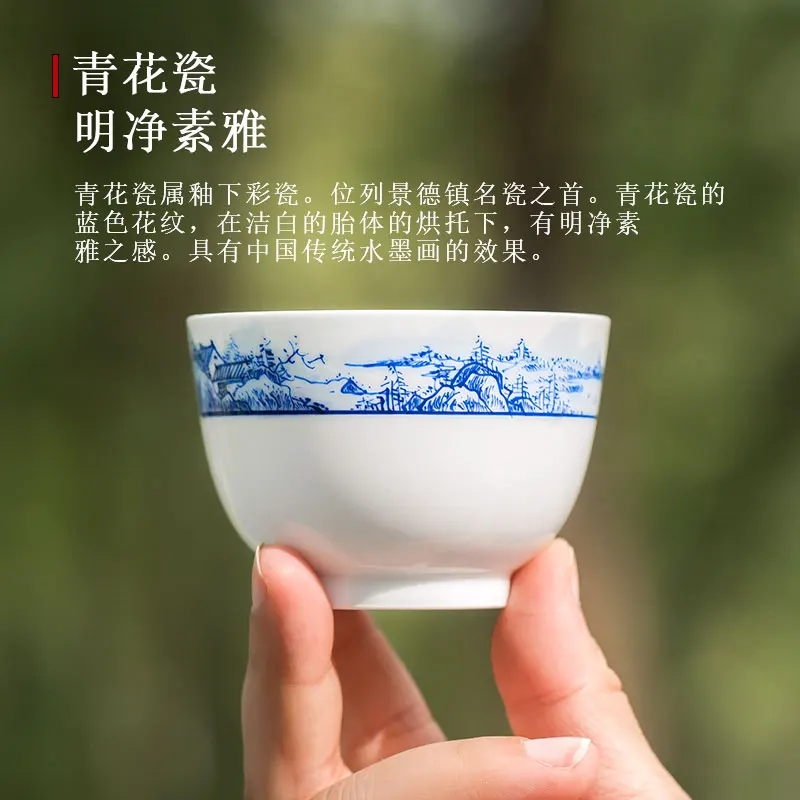 

Цзиндэчжэнь, Высококачественная ручная роспись, сине-белая чашка Master, одинарная большая фарфоровая стандартная чашка для чая, чайная чашка