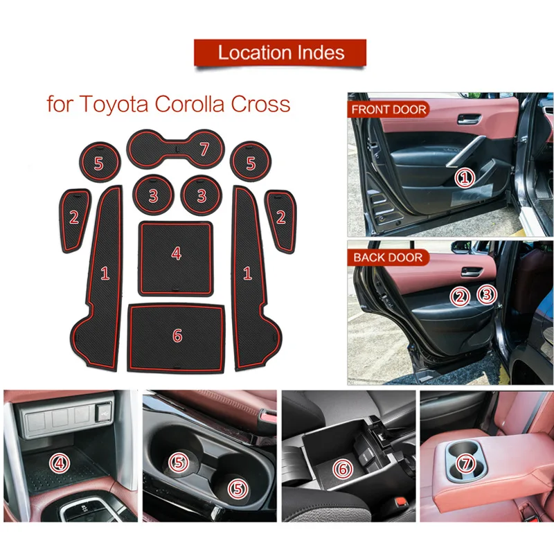 

Lnterior Anti Slip Mat For Toyota Corolla Cross SUV Rubber Pad Cup Cushion Groove Mat Holders Non-slip mats Car Accessories