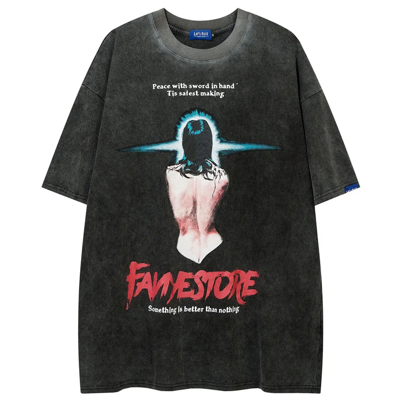 

2022 Hip Hop Streetwear Men T Shirt Letter Back View Print Harajuku Short Sleeve T Shirts Gothic Vintage Summer Cotton Tops Tees