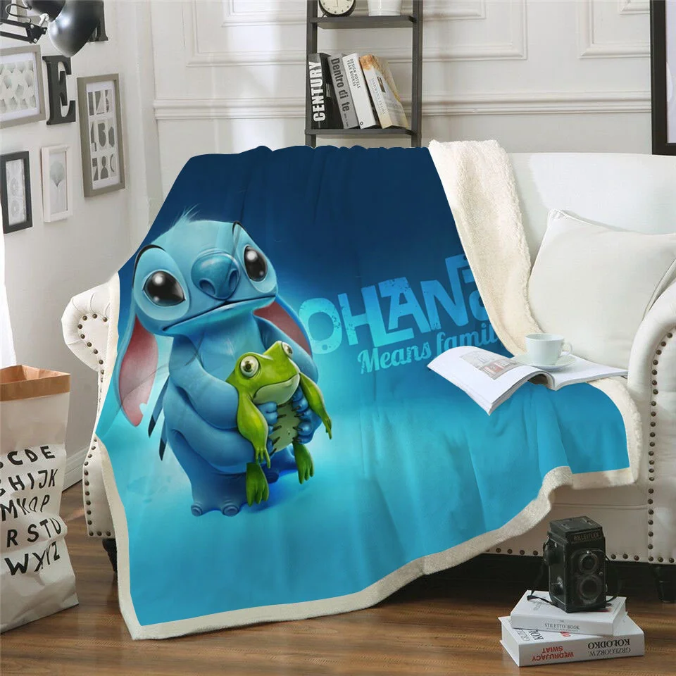 

Одеяло из мультфильма Disney «Лило и Ститч» с забавными персонажами, 3D одеяло из шерпы на кровать, диван, домашний текстиль, сказочный подарок д...