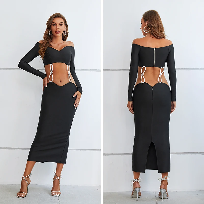 

Женский облегающий Топ без рукавов, элегантное черное платье знаменитости с вырезами на талии и длинным рукавом, лето 2023