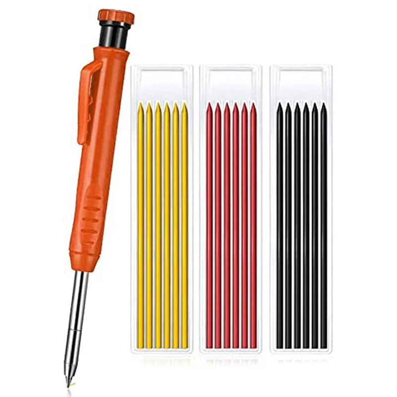

Best Solid Carpenter Pencil Set With 18 Refill Leads, Deep Hole Mechanical Pencil For Wood Floor Marking,Carpenters Drawing
