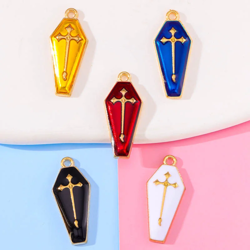 

20Pcs New Gothic Red Oil Drop Cross Coffin Hook Pendant Earrings Jewelry Punk Style Alloy Accessories DIY Necklace Bracelet Set