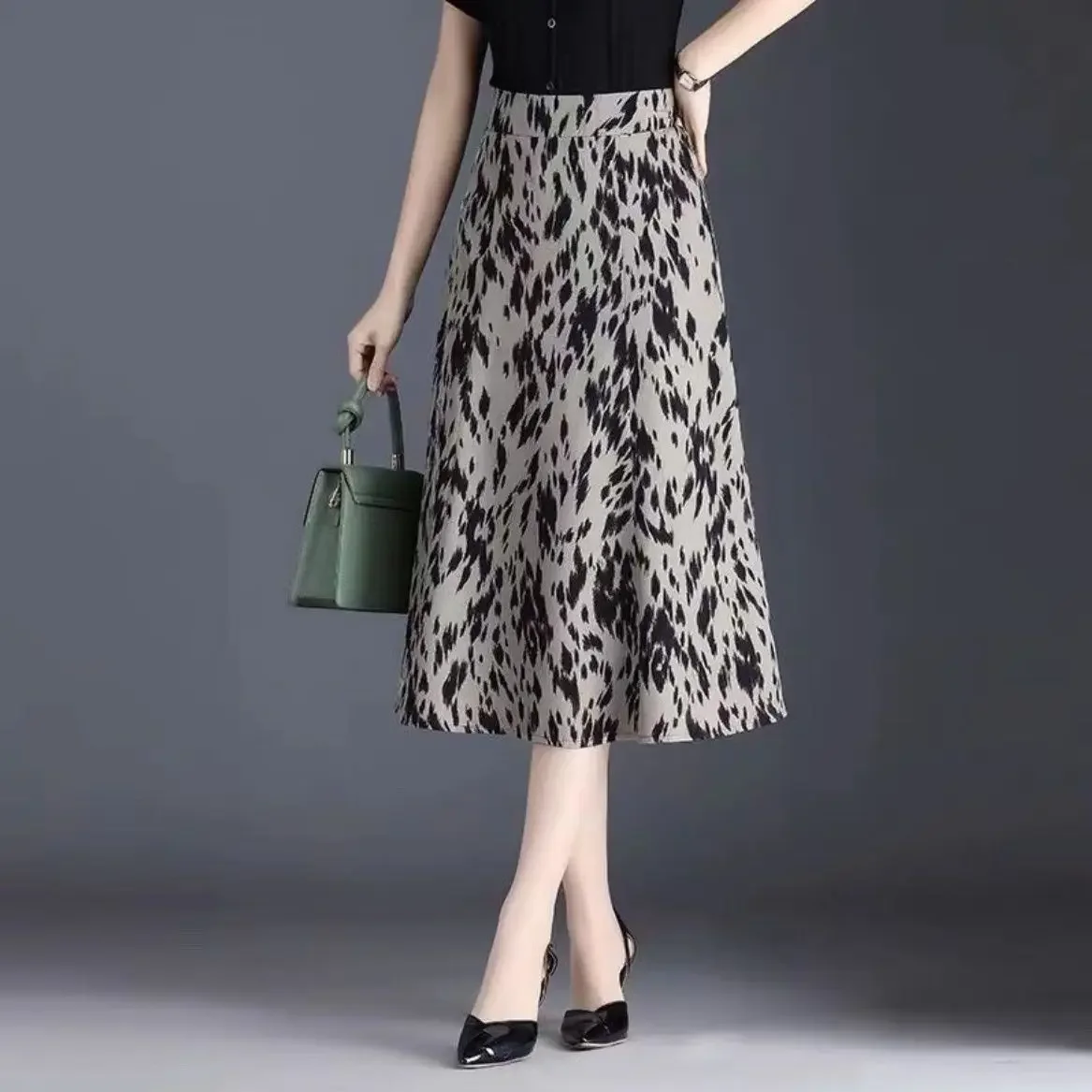 Модная тонкая трапециевидная юбка с леопардовым принтом женская классическая