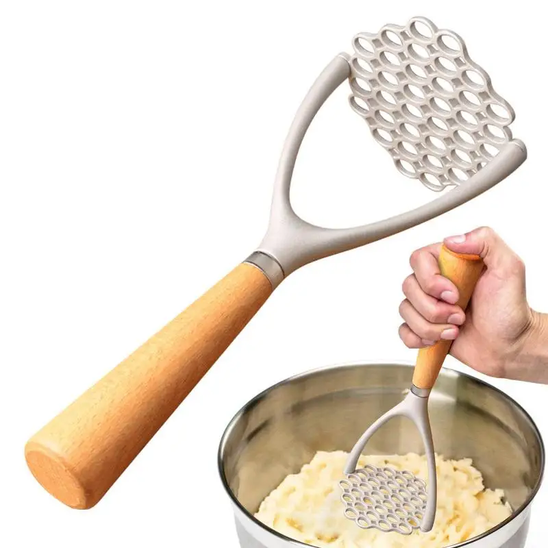 

Potato Masher Potato Crusher Tool Wooden Handle Manual Masher Vegetable Masher Whisk Food Cutter Non-stick Kitchen Cooking Tool