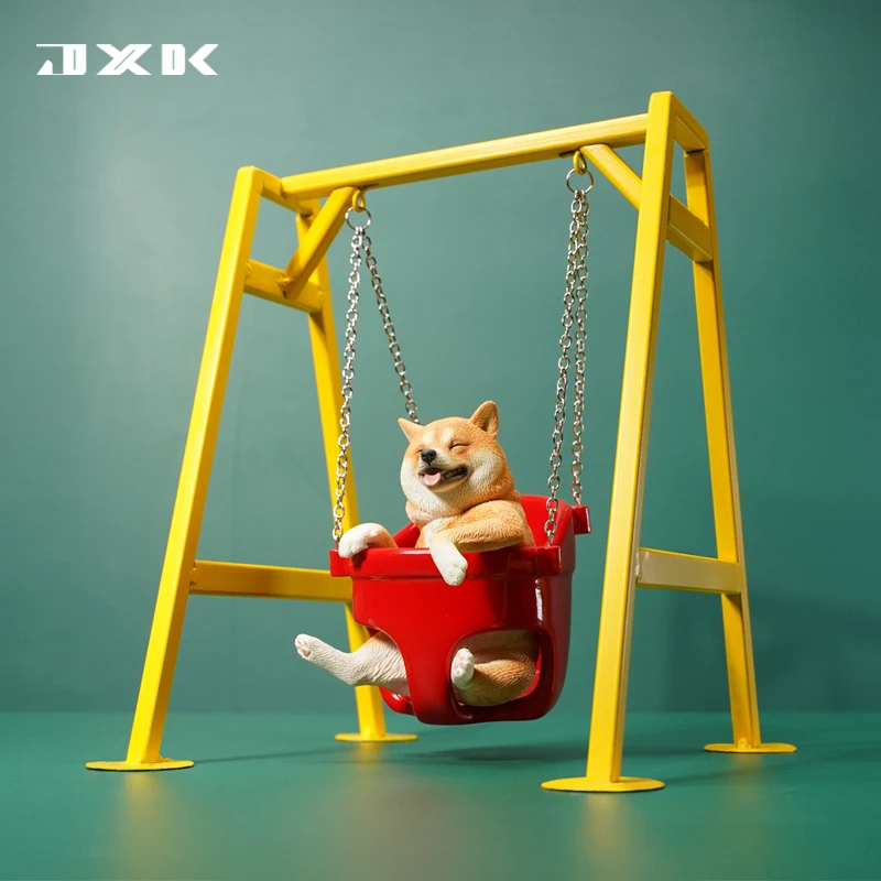

JXK 1/6 Shiba Inu on A Swing Animal Figure with Swing Frame Pet Dog Model Decor Accessories Funny Xmas Gift Kids Adult Toys