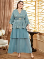 toleen women plus size large elegant maxi dresses 2022 spring blue long oversized muslim evening party wedding festival clothing