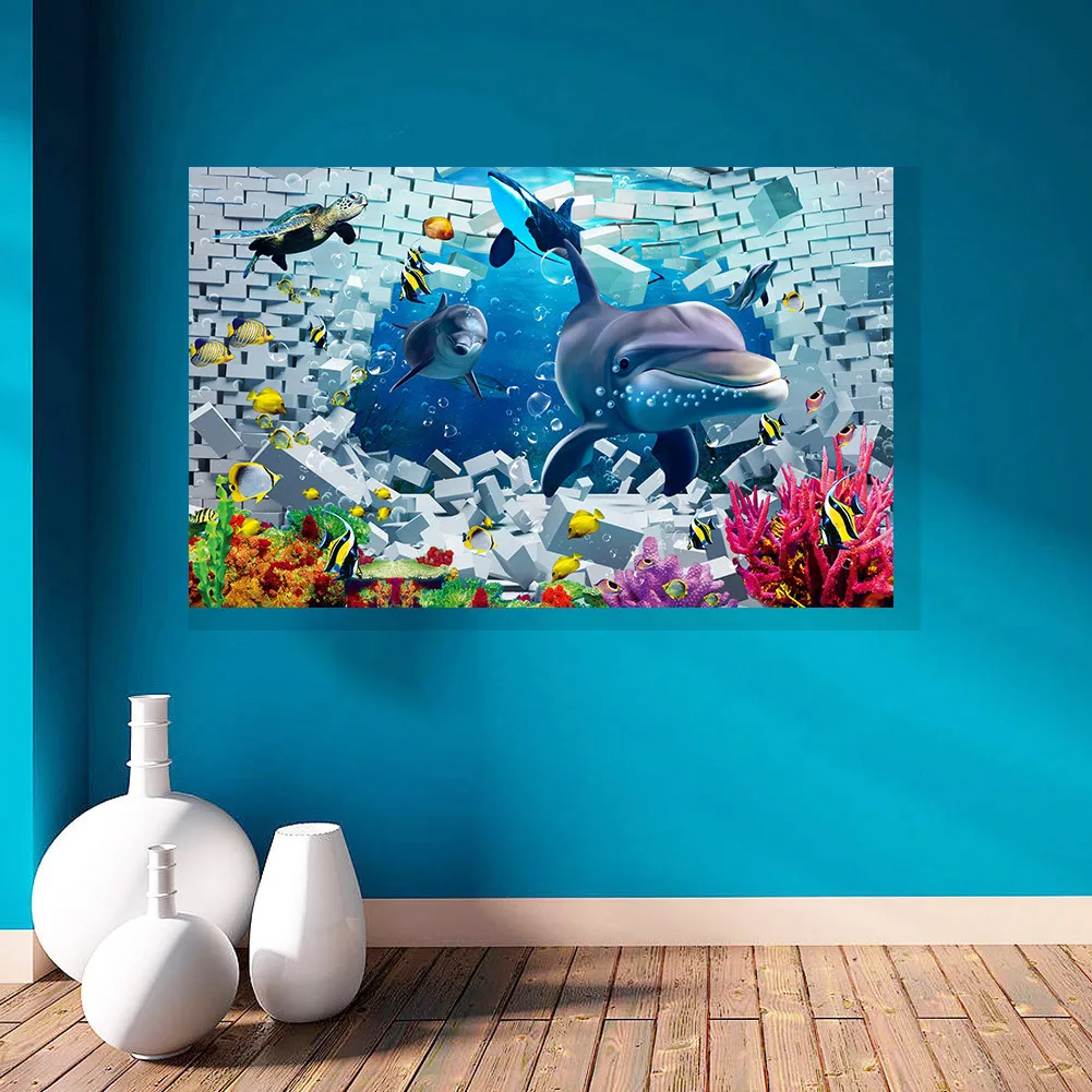 

Стереоскопический Дельфин подводный мир Съемная Наклейка на стену искусство для мальчиков виниловая Спальня наклейка роспись домашний декор