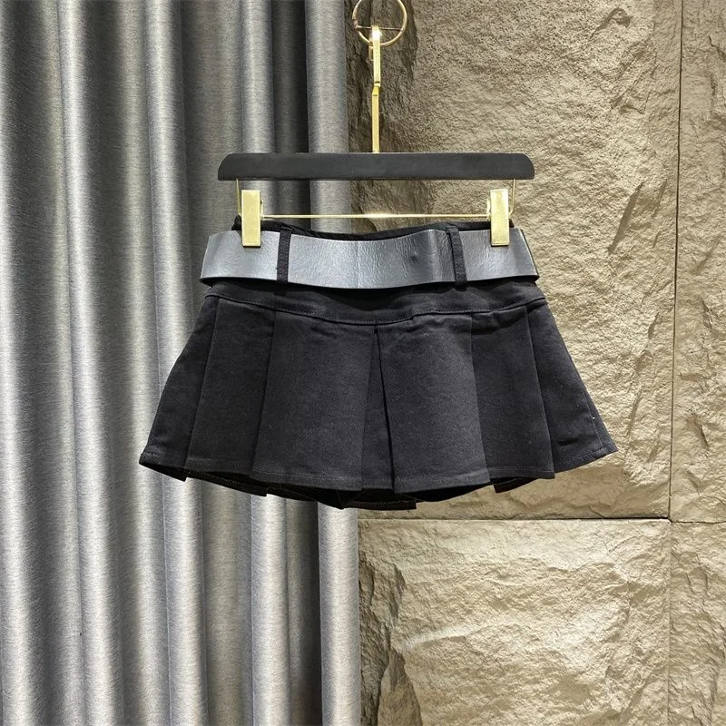 Anti glare A-line Spicy Girl Pleated Skirt 2023 Summer New Elastic Slim Wrapped Hip Denim Half Skirt Short Skirt