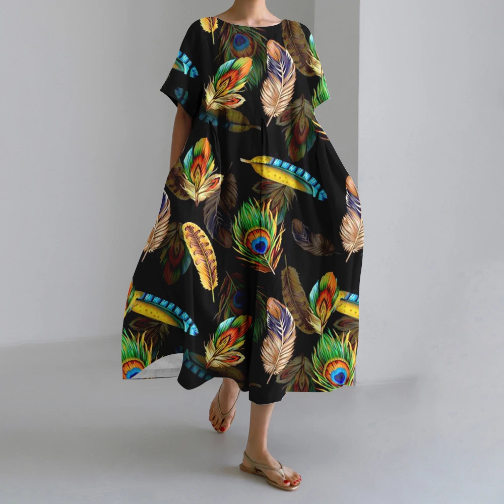 Элегантное женское богемное длинное платье модные платья с принтом павлиньих