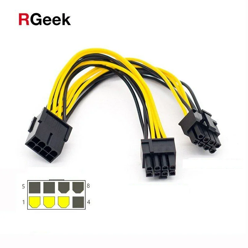 Фото Кабель питания для видеокарты RGeek VGA, адаптер PCI-e PCIE 8 Pin на двойной 6+2 Pin, кабель питания GPU, компьютерные аксессуары №1