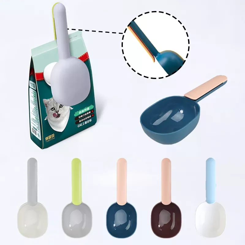 

NEW2022 Pet Cat Dog Food Shovel Mutli-Function Feeding Scoop Spoon with Sealing Bag Clip Creative Measuring Cup