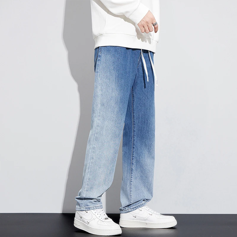 Джинсы Y2K мужские прямые свободные мешковатые джинсовые брюки с эластичным