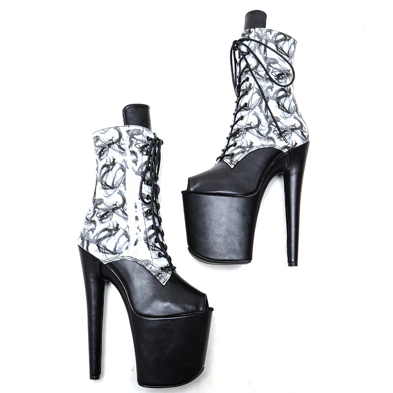 Leecabe 20cm/8inches PU upper  Small open toe   High Heel platform   Pole Dancing boots