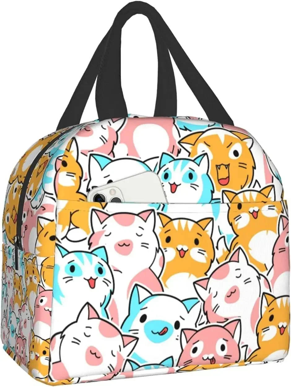 

Забавная сумка для ланча с милыми кошками в виде животных, сумка-тоут, сумка для ланча, Ланч-бокс, изолированный контейнер для ланча для школ, работы, путешествий, улицы